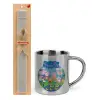 Easter Set, metallic thermal cup (300ml) & Easter aromatic flat candle (30cm) (GRAY)