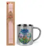 Easter Set, metallic thermal cup (300ml) & aromatic flat Easter candle (30cm) (PINK)