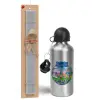 Easter Set, metallic silver aluminum water bottle (500ml) & aromatic flat Easter candle (30cm) (GRAY)