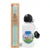 Easter Set, metallic aluminum water bottle (500ml) & scented flat candle (30cm) (TURQUOISE)