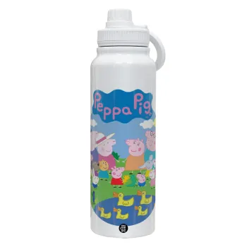 Peppa pig Family, Θερμός 1L Ανοξείδωτο με Βάση Κινητού & Διπλά Τοιχώματα