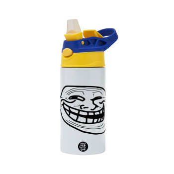 Troll face, Παιδικό παγούρι θερμό, ανοξείδωτο, με καλαμάκι ασφαλείας, πράσινο/μπλε (360ml) BPA FREE