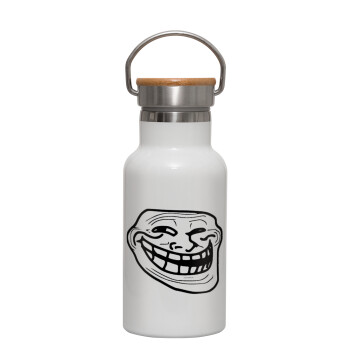 Troll face, Μεταλλικό παγούρι θερμός (Stainless steel) Λευκό με ξύλινο καπακι (bamboo), διπλού τοιχώματος, 350ml