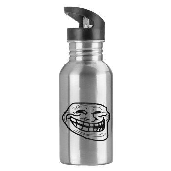 Troll face, Water bottle Silver with straw, stainless steel 600ml