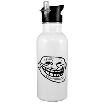 Troll face, White water bottle with straw, stainless steel 600ml