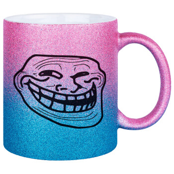 Troll face, Κούπα Χρυσή/Μπλε Glitter, κεραμική, 330ml