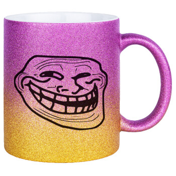 Troll face, Κούπα Χρυσή/Ροζ Glitter, κεραμική, 330ml