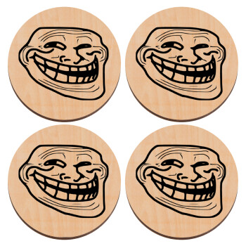 Troll face, ΣΕΤ x4 Σουβέρ ξύλινα στρογγυλά plywood (9cm)