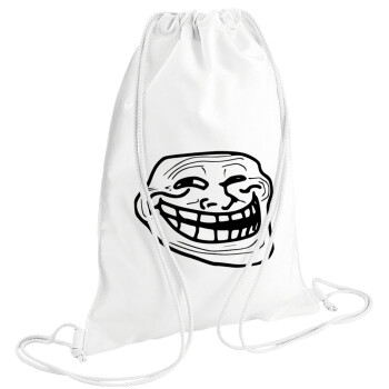 Troll face, Τσάντα πλάτης πουγκί GYMBAG λευκή (28x40cm)