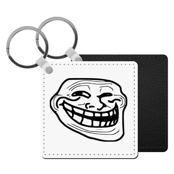 Troll face, Μπρελόκ Δερματίνη, τετράγωνο ΜΑΥΡΟ (5x5cm)