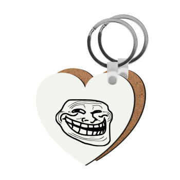 Troll face, Μπρελόκ Ξύλινο καρδιά MDF