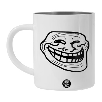 Troll face, Λευκή Ανοξείδωτη Μεταλλική Κούπα 450ml - Διπλού Τοιχώματος 