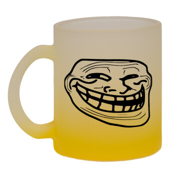 Troll face, Κούπα γυάλινη δίχρωμη με βάση το κίτρινο ματ, 330ml