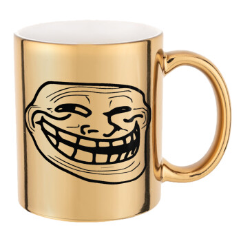 Troll face, Κούπα κεραμική, χρυσή καθρέπτης, 330ml