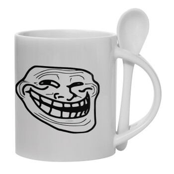 Troll face, Ceramic coffee mug with Spoon, 330ml (1pcs)