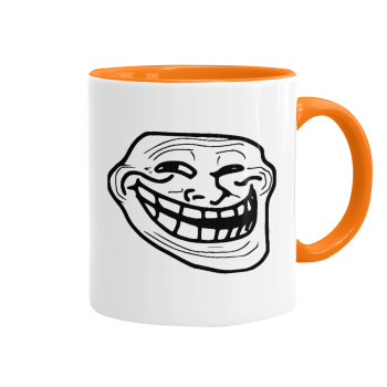 Troll face, Κούπα χρωματιστή πορτοκαλί, κεραμική, 330ml