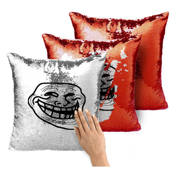 Troll face, Μαξιλάρι καναπέ Μαγικό Κόκκινο με πούλιες 40x40cm περιέχεται το γέμισμα