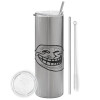 Tumbler stainless steel Silver 600ml, with metal straw & cleaning brush