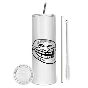 Troll face, Tumbler ποτήρι θερμό από ανοξείδωτο ατσάλι 600ml, με μεταλλικό καλαμάκι & βούρτσα καθαρισμού