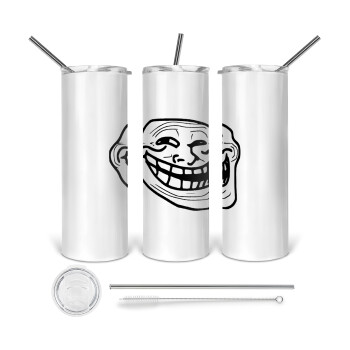 Troll face, Tumbler ποτήρι θερμό από ανοξείδωτο ατσάλι 600ml, με μεταλλικό καλαμάκι & βούρτσα καθαρισμού