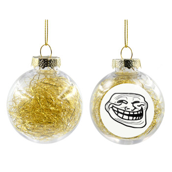 Troll face, Χριστουγεννιάτικη μπάλα δένδρου διάφανη με χρυσό γέμισμα 8cm