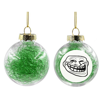 Troll face, Χριστουγεννιάτικη μπάλα δένδρου διάφανη με πράσινο γέμισμα 8cm