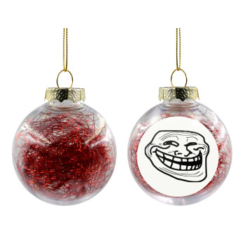 Troll face, Χριστουγεννιάτικη μπάλα δένδρου διάφανη με κόκκινο γέμισμα 8cm