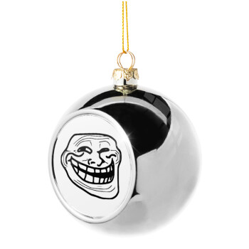 Troll face, Χριστουγεννιάτικη μπάλα δένδρου Ασημένια 8cm