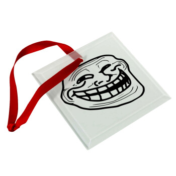 Troll face, Στολίδι Χριστουγεννιάτικο στολίδι γυάλινο τετράγωνο 9x9cm