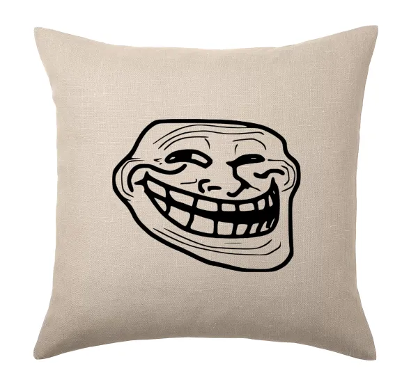 Troll face — Linen sofa cushion, 40x40cm, filling included