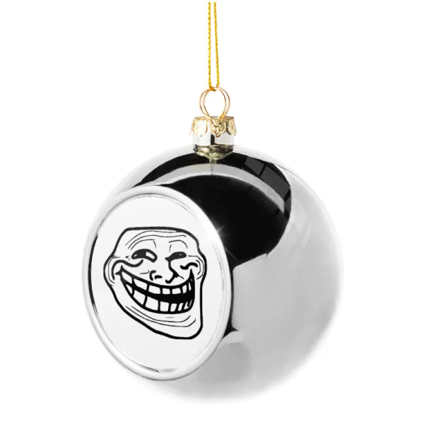 Troll face — Στολίδι Χριστουγεννιάτικη μπάλα δένδρου Ασημένια 8cm