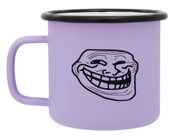 Troll face — Metal enamel mug, matte light pastel purple, 360ml