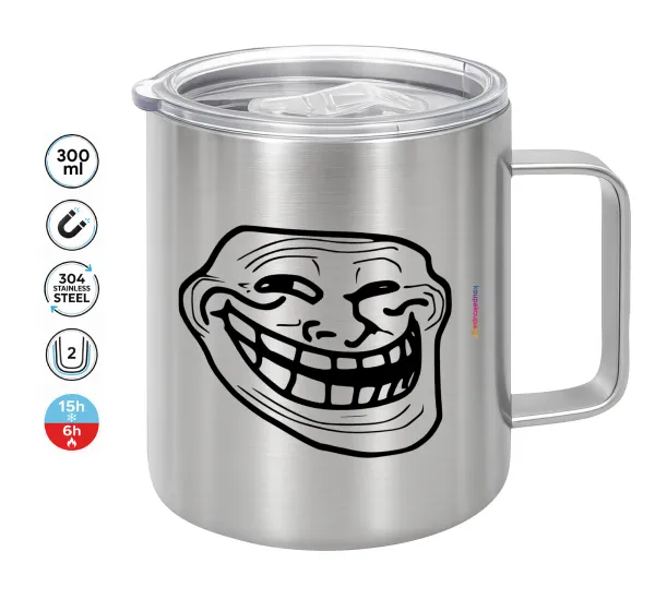 Troll face — Double-walled stainless steel mug 300ml with temperature-retaining lid