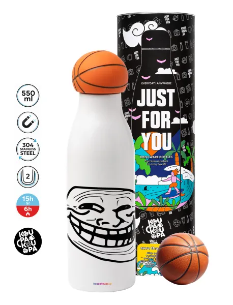 Troll face — Μπάλα μπάσκετ μεταλλικό παγούρι θερμός, διπλού τοιχώματος, 550ml