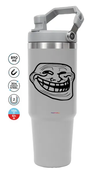 Troll face — ΓΚΡΙ Travel Tumbler Θερμός με χερούλι και καλαμάκι 890ml