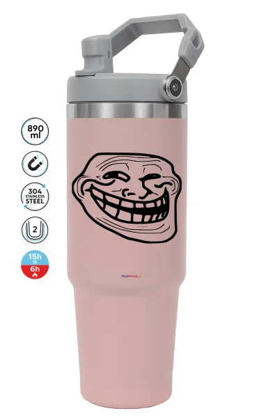Troll face — ΡΟΖ Travel Tumbler Θερμός με χερούλι και καλαμάκι 890ml