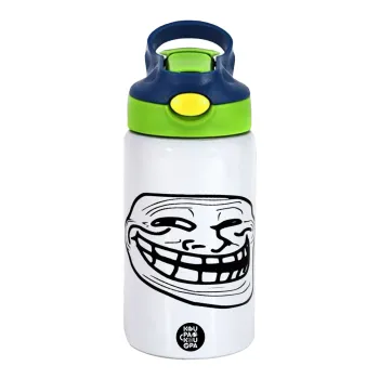 Troll face, Παιδικό παγούρι θερμό, ανοξείδωτο, με καλαμάκι ασφαλείας, πράσινο/μπλε (350ml)