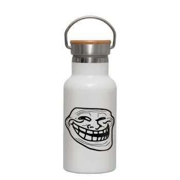 Troll face, Metallic thermos (Stainless steel) White with wooden lid (bamboo), double-walled, 350ml