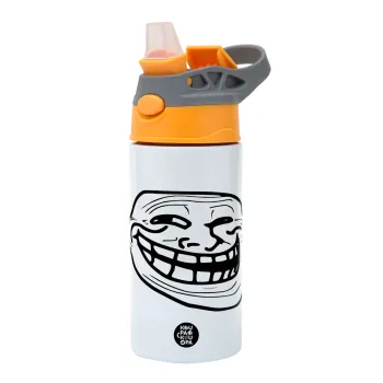 Troll face, Παιδικό παγούρι θερμό, ανοξείδωτο, με καλαμάκι ασφαλείας, Πορτοκαλί/Γκρι (360ml) BPA-FREE