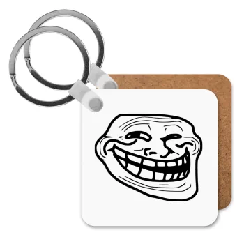 Troll face, Μπρελόκ Ξύλινο τετράγωνο MDF