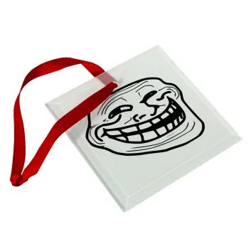 Troll face, Christmas ornament, glass square ornament 9x9cm