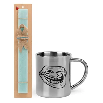 Troll face, Πασχαλινή Λαμπάδα με μεταλλική κούπα θερμό (300ml) & κερί αρωματικό πλακέ (30cm) (ΤΙΡΚΟΥΑΖ)