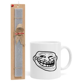 Troll face, Πασχαλινή Λαμπάδα με Κούπα κεραμική (330ml) & κερί αρωματικό πλακέ (30cm) (ΓΚΡΙ)