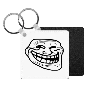 Troll face, Μπρελόκ Δερματίνη, τετράγωνο ΜΑΥΡΟ (5x5cm)