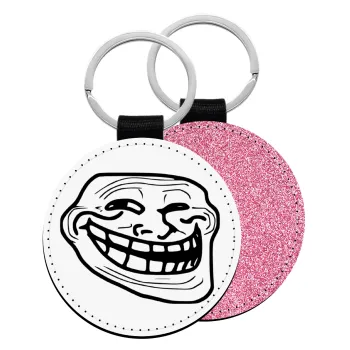 Troll face, Μπρελόκ Δερματίνη, στρογγυλό ΡΟΖ (5cm)