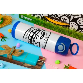 Troll face, Easter candle, Childrens hot water bottle, stainless steel, with safety straw, BLUE (500ml)