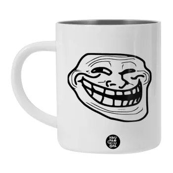 Troll face, Λευκή Ανοξείδωτη Μεταλλική Κούπα 450ml - Διπλού Τοιχώματος 