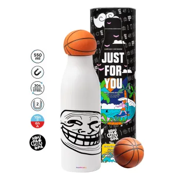 Troll face, Μπάλα μπάσκετ μεταλλικό παγούρι θερμός, διπλού τοιχώματος, 550ml
