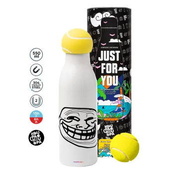 Troll face, Μπάλα τένις μεταλλικό παγούρι θερμός, διπλού τοιχώματος, 550ml