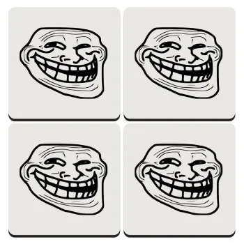 Troll face, ΣΕΤ 4 Σουβέρ ξύλινα τετράγωνα (9cm)